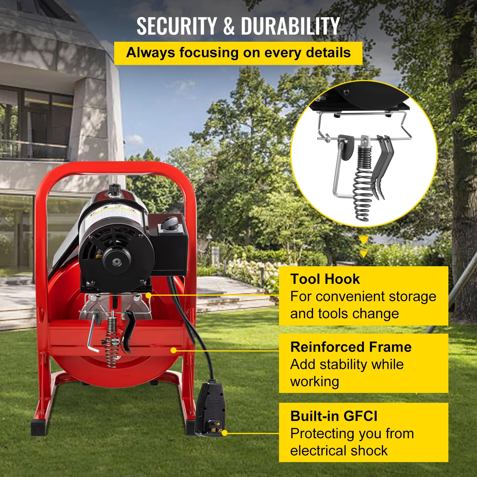 BENTISM Drain Cleaner 50'-100' Drain Cleaning Machine Snake Sewer Clean w/ Cutters[50ft x 3/8in Light(open type)]