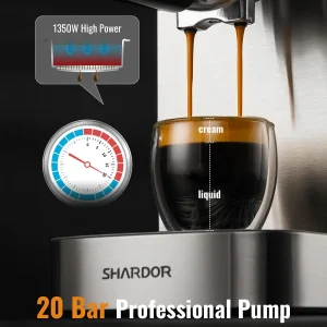 SHARDOR Espresso Machine 20 Bar, Professional Espresso Machine with Milk Frother and Touchscreen