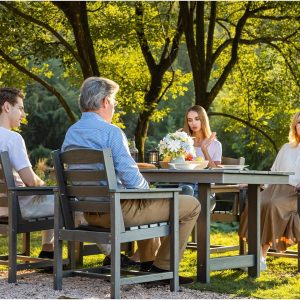 SERWALL 7-Piece Patio Table Set, Outdoor HDPE Dining Furniture with Umbrella Hole, All Weather Table and Chairs for Lawn, Garden, Poolside, Aruba