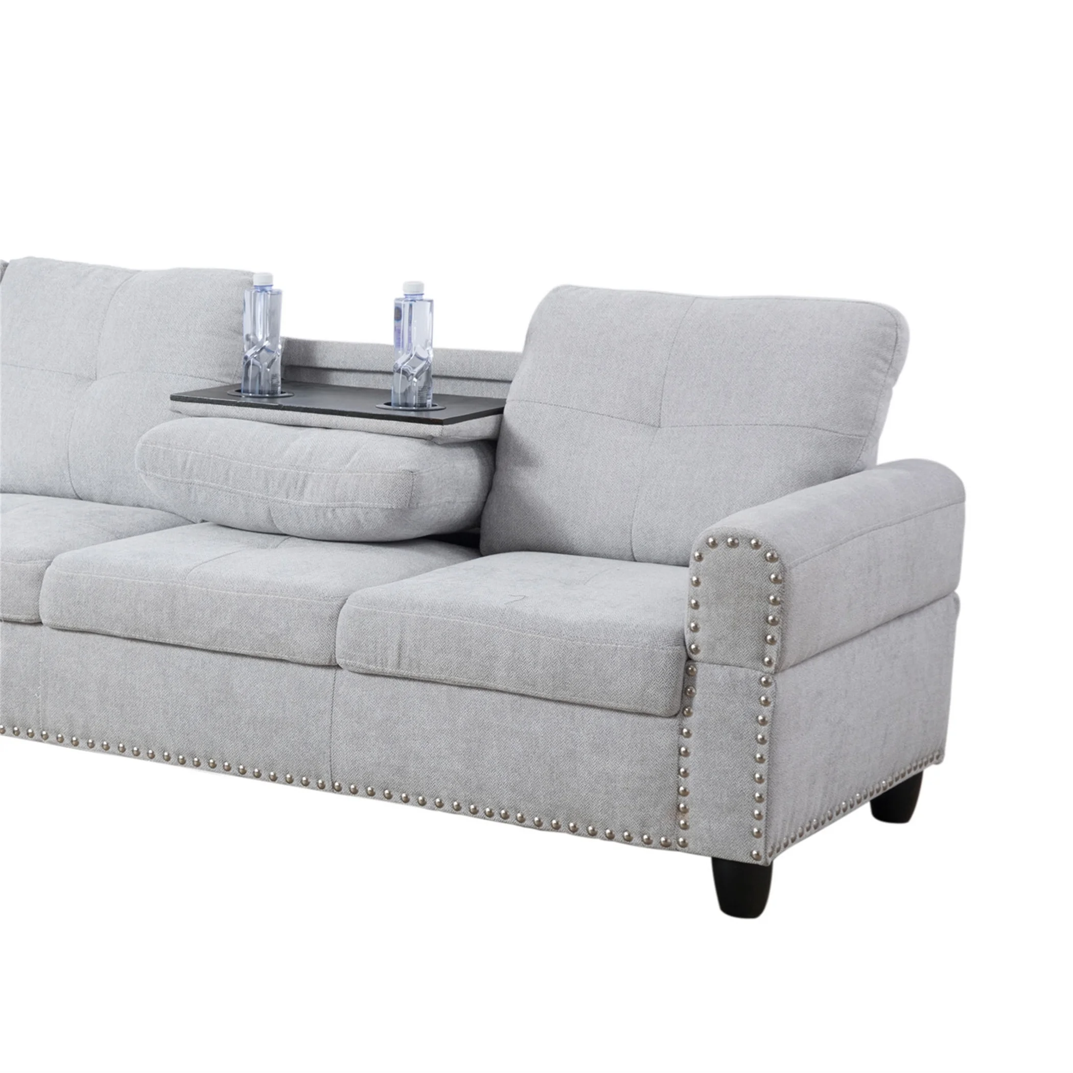 Aukfa 3 Piece Sectional Sofa, Living Room Couch with Storage Ottoman&Cup Holder, Linen, Right Hand, Purple