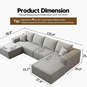 107.5" Cloud Modular Sectional Sofa Couch with L-Shape Chaise,Modern Minimalist Upholstered Couches for Living Room Bedroom,Deep Seat Corner Couch .No Assembly Required (Black,Left Facing Chaise)
