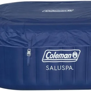 Coleman SaluSpa Atlantis AirJet 4 to 6 Person Inflatable Hot Tub Square Portable Outdoor Spa with 140 Soothing Jets with Cover, Blue