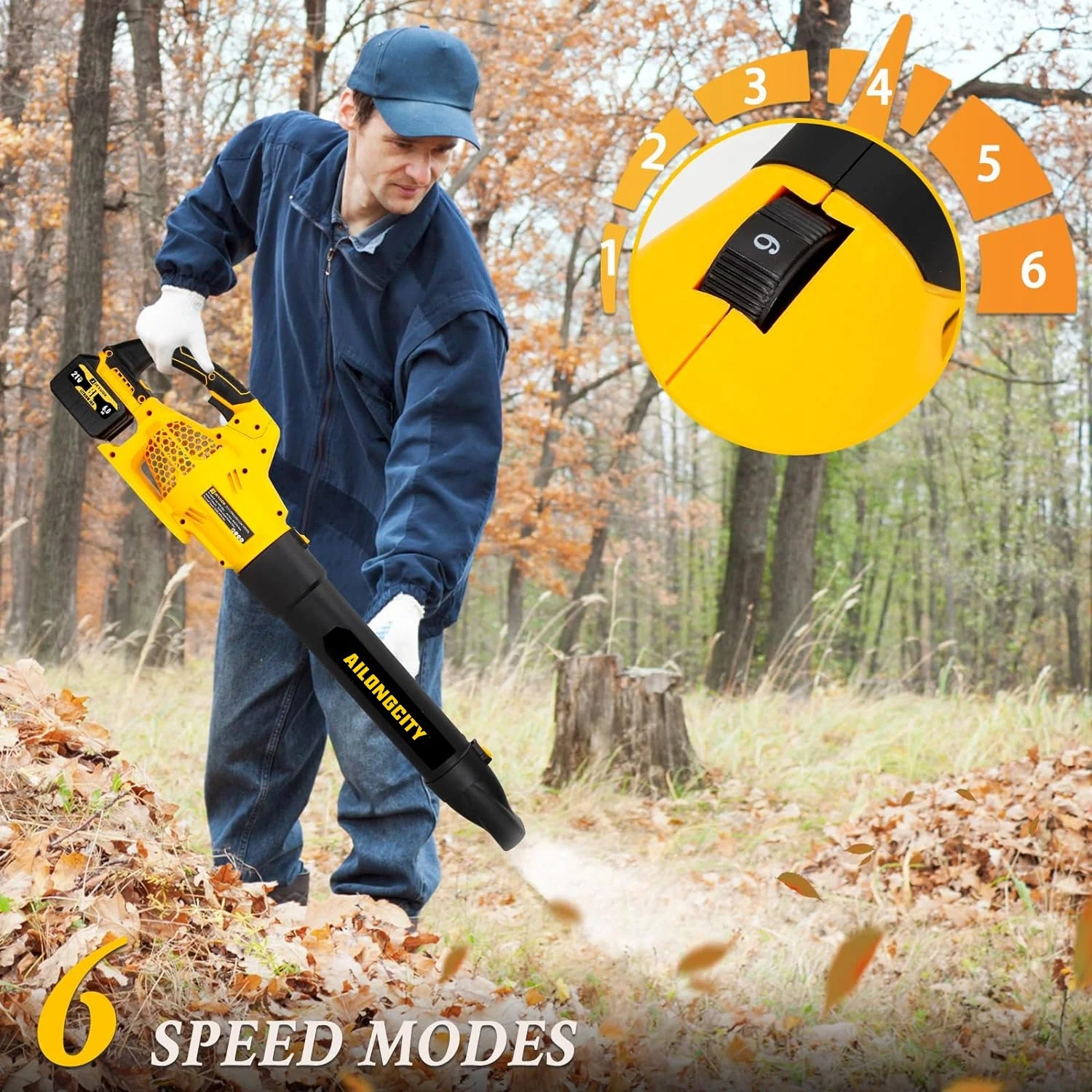21V Cordless Leaf Blower, 2 x 6.0Ah Battery Powered Blowers Leaf, 6 Speed Levels & 500CFM/150MPH, Blowers for Lawn Care, Sopladora De Hojas with Extension Nozzle for Patio, Snow