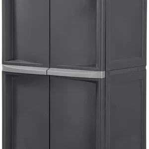 Sterilite 4 Shelf Cabinet, Lockable Utility Storage w/ Adjustable Shelves, Gray