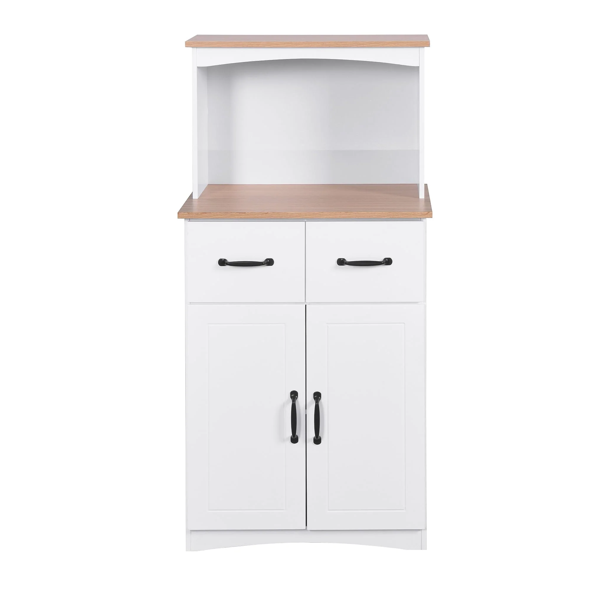 Kitchen Storage Cabinet Pantry Cabinet, White Storage Cupboard Pantry with 2 Doors, 2 Drawers & Microwave Shelf, Freestanding Kitchen Storage Buffet