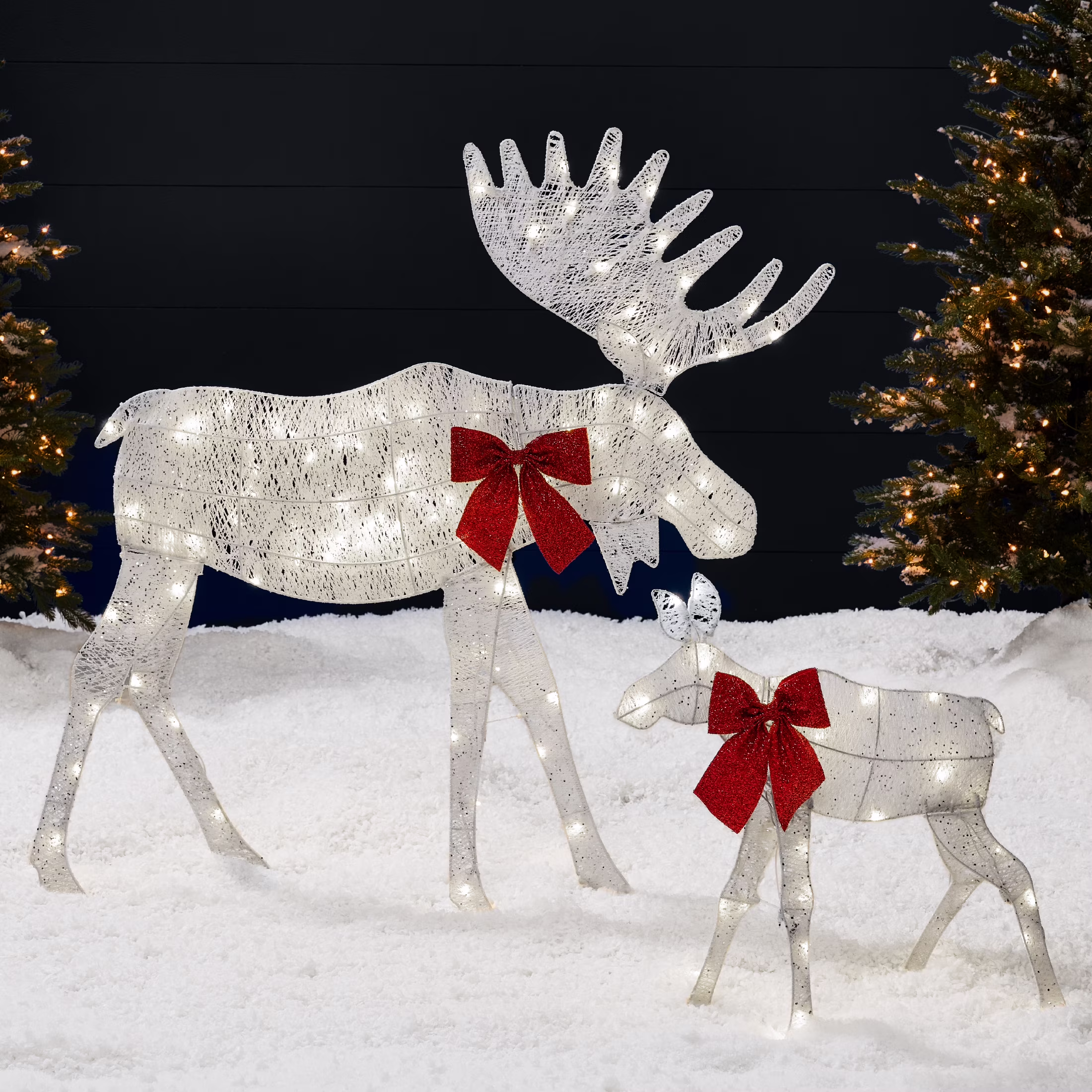 Best Choice Products 4ft 2-Piece Lighted 2D Christmas Moose Set Outdoor Decor w/ 125 LED Lights, Stakes - Rattan