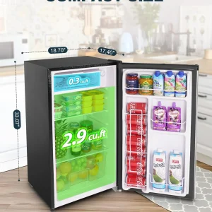 Upstreman 3.2 Cu.Ft Mini Fridge with Freezer, Single Door Mini Fridge, Dorm Fridge, Adjustable Thermostat, Mini Refrigerator for Bedroom, Office, Dorm, Black-BR321
