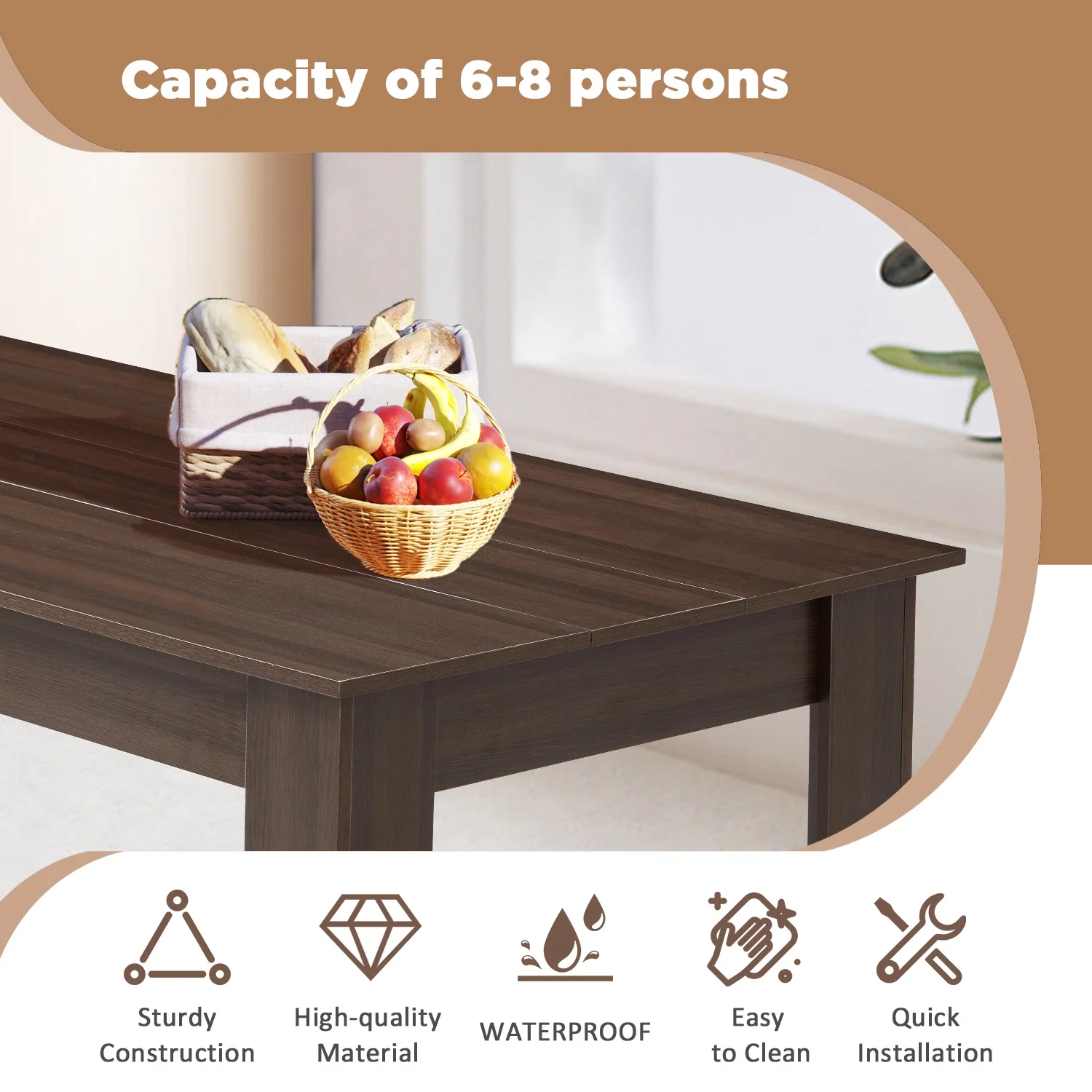 AVAWING 44" Dining Room Bench Set of 2, Wood & Linen Fabric Kitchen Benches, Beige & Natural