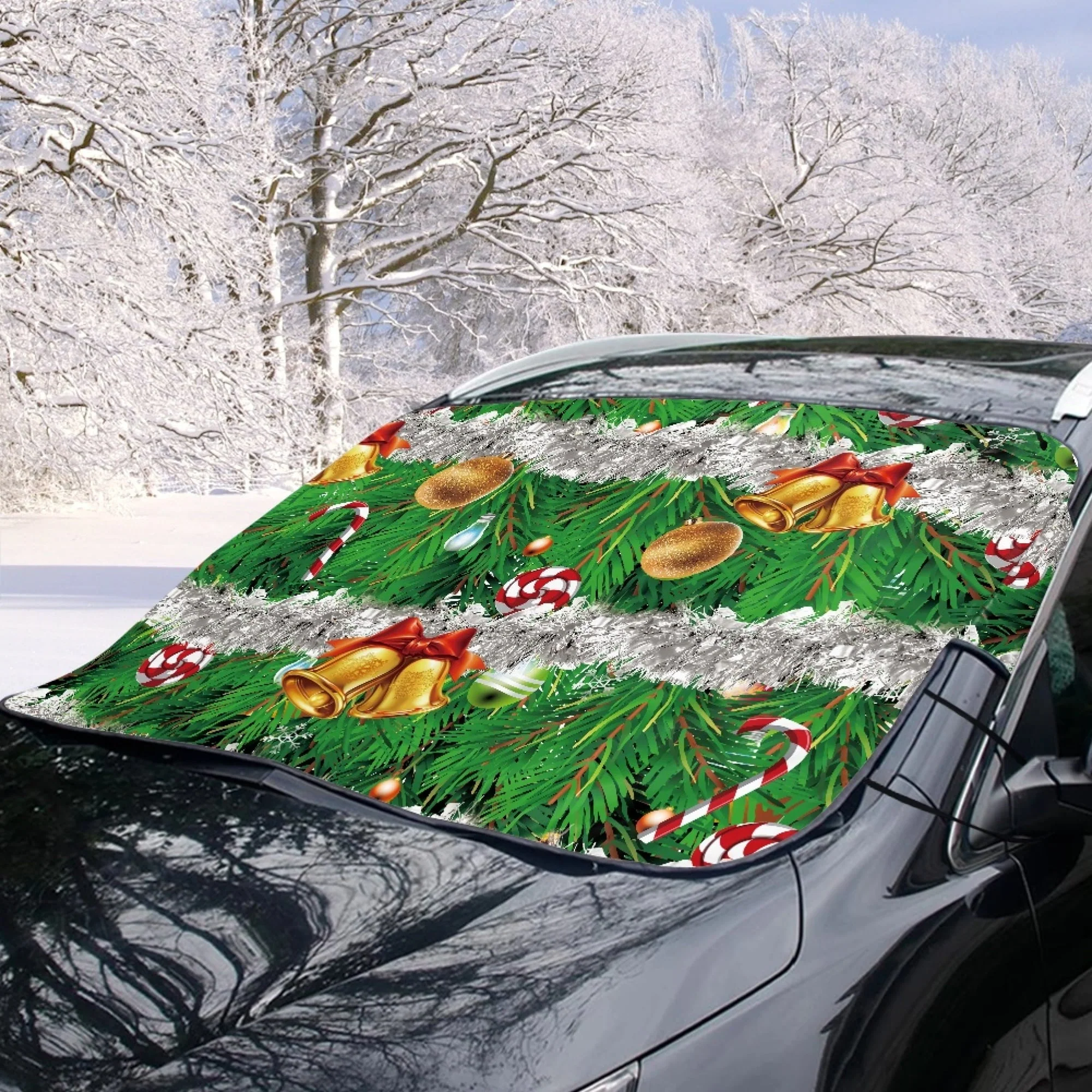 Bivenant Store Christmas Theme Car Windshield Cover for Ice and Snow Car Front Winter Windshield Covers for Ice Removal Winter Car Accessories for Windshield Protection ,55.9 x 37.7 Inches