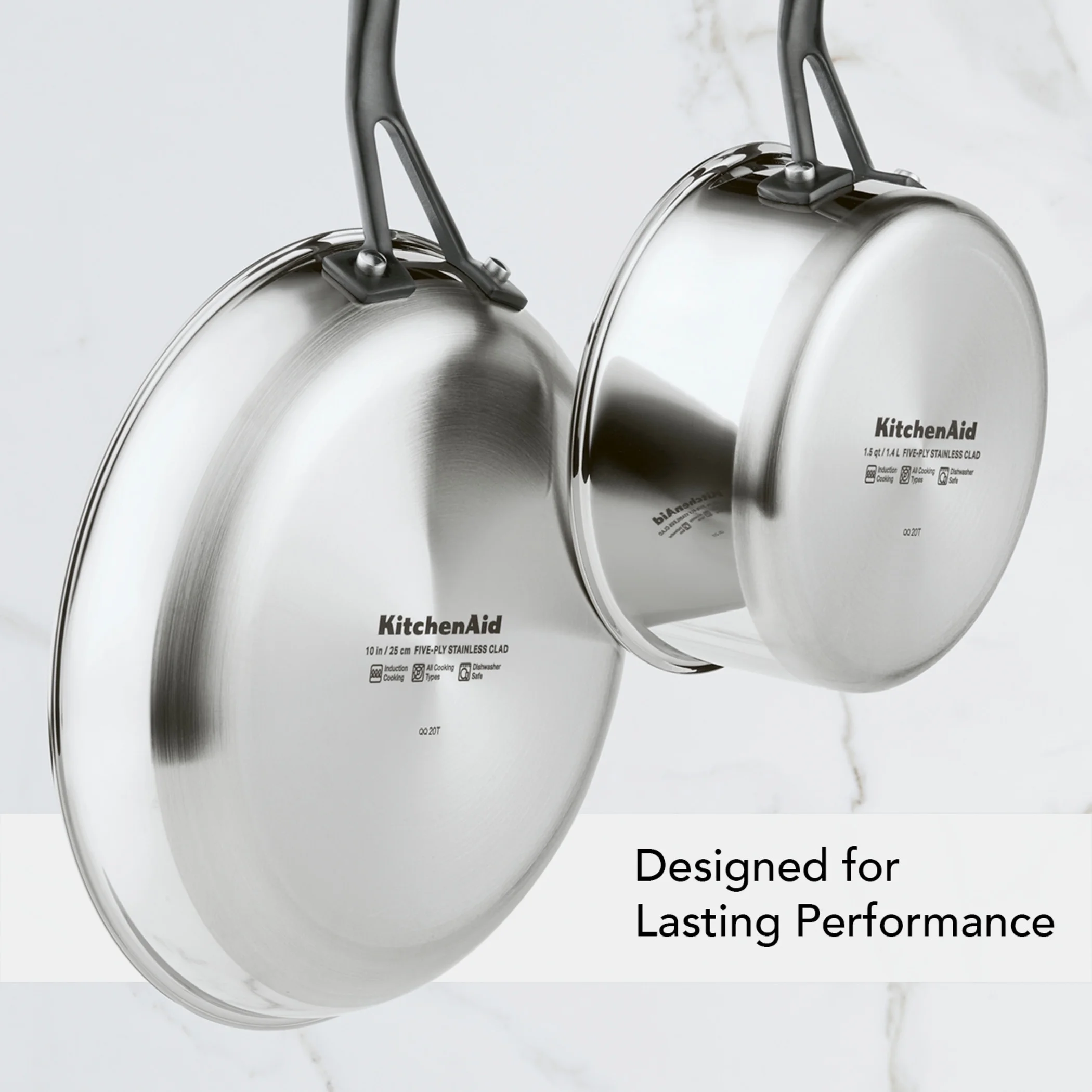 KitchenAid 5-Ply Clad 10 Pcs Stainless Steel Cookware Induction Pots and Pans Set, Dishwasher Safe, Metal Utensil, Broiler and Oven Safe to 500-F, Polished Stainless Steel
