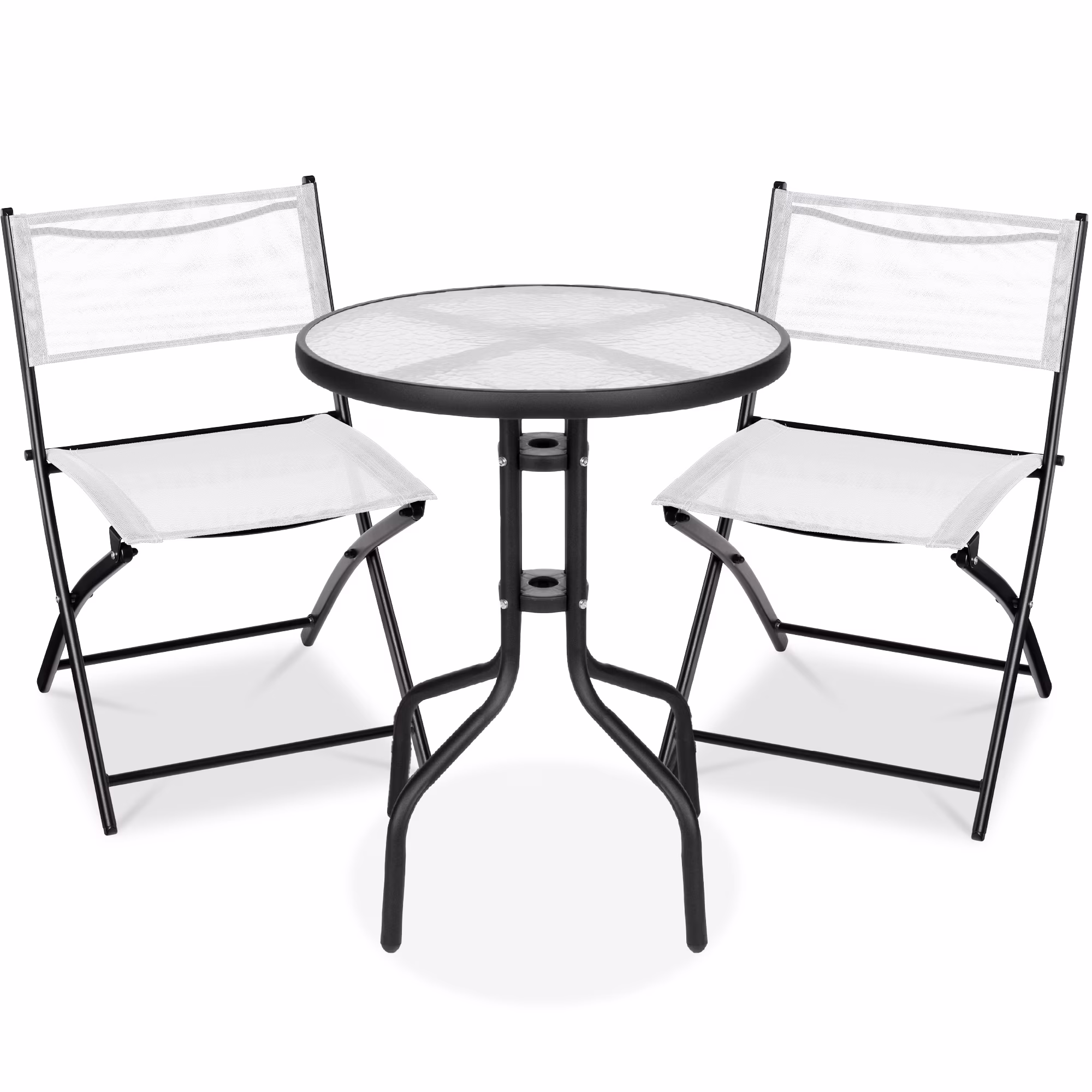 Best Choice Products 3-Piece Patio Bistro Dining Furniture Set w/ Glass Tabletop, Folding Chairs - Gray