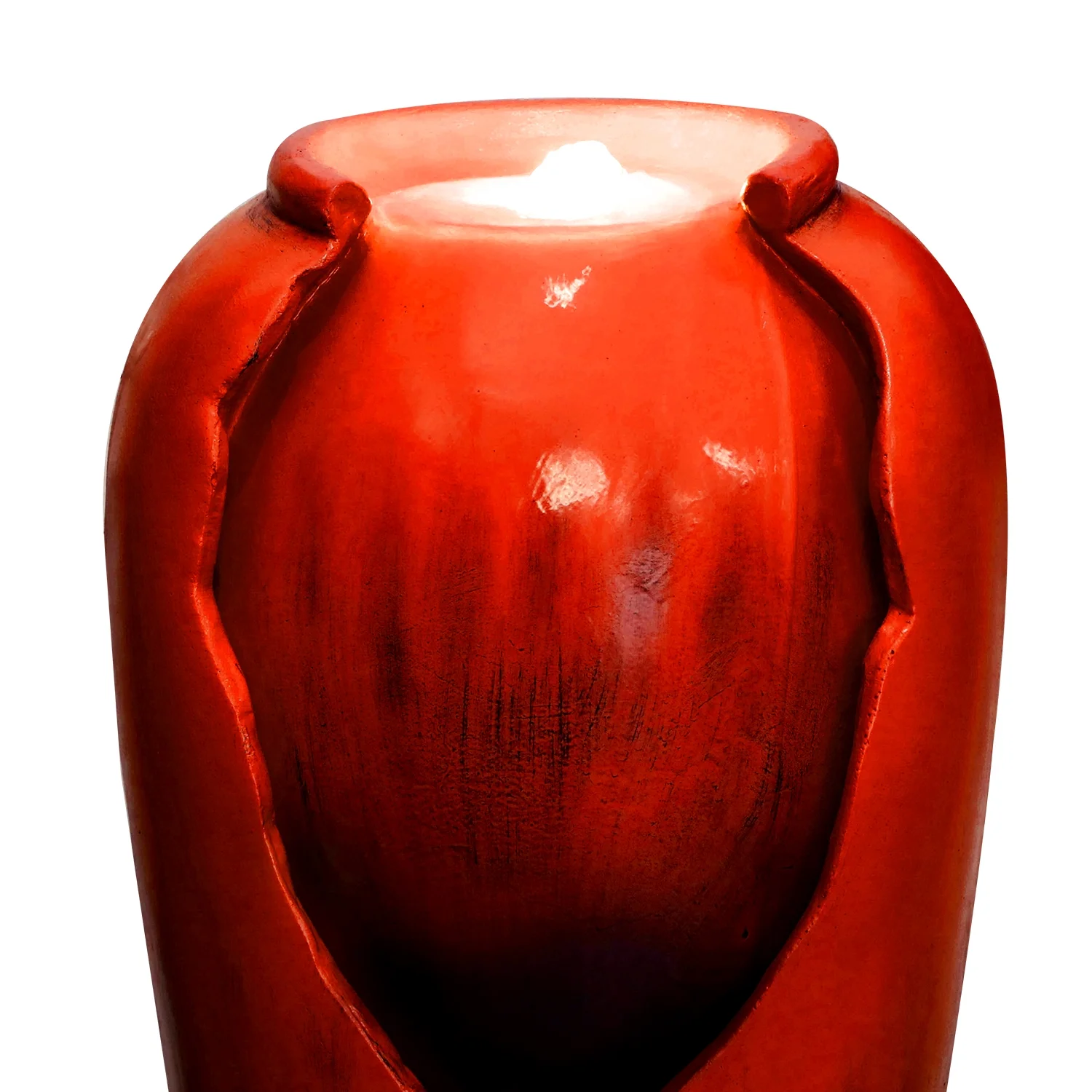 ourrco 30.7"H Concrete Vase Water Fountain, Modern Cascading Waterfall Feature with LED Lighting and Pump, Perfect for Indoor or Outdoor Home and Garden Decor, Red