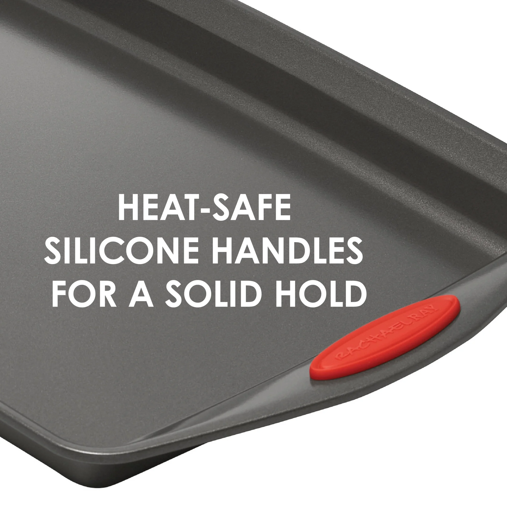 Rachael Ray Yumo Nonstick Oven Lovin Bakeware Set, Gray with Red Handles. 5 Piece Set