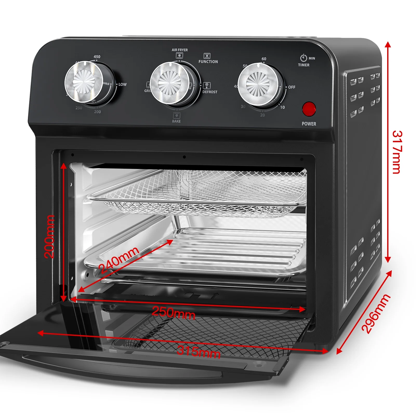 PlumChef 13 Quart 4 Slices Air Fryer Convection Toaster Oven, 1500W, 7 in 1 Multifunction with Roast, Bake, Grill, Broil, Toast, Dehydrate, Defrost, Stainless Steel