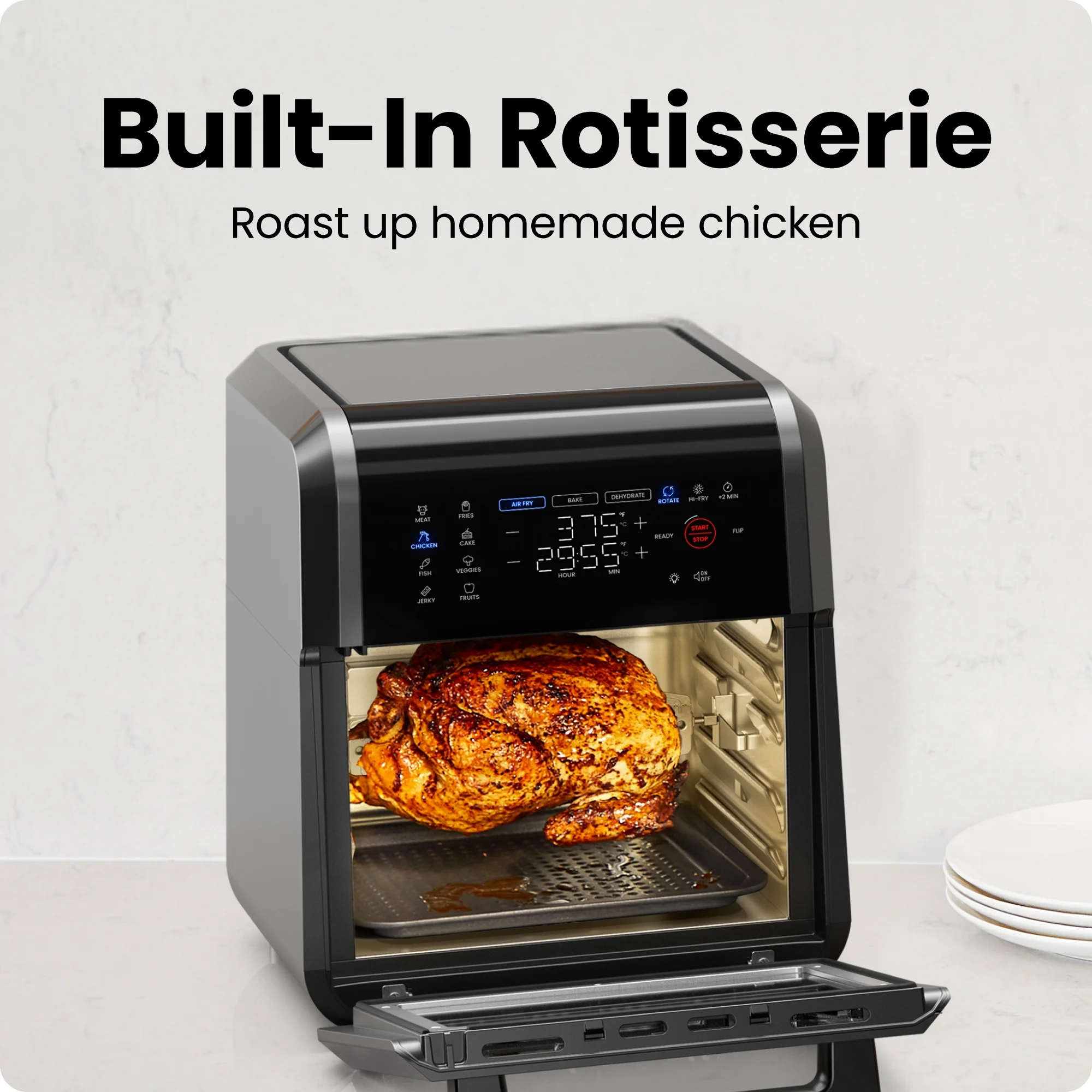 Chefman Multifunctional Digital 10 Qt. Air Fryer+ Rotisserie, Fry, Roast & Bake, 17 Presets - Black