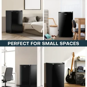 Upstreman 3.2 Cu.Ft Mini Fridge with Freezer, Single Door Mini Fridge, Dorm Fridge, Adjustable Thermostat, Mini Refrigerator for Bedroom, Office, Dorm, Black-BR321