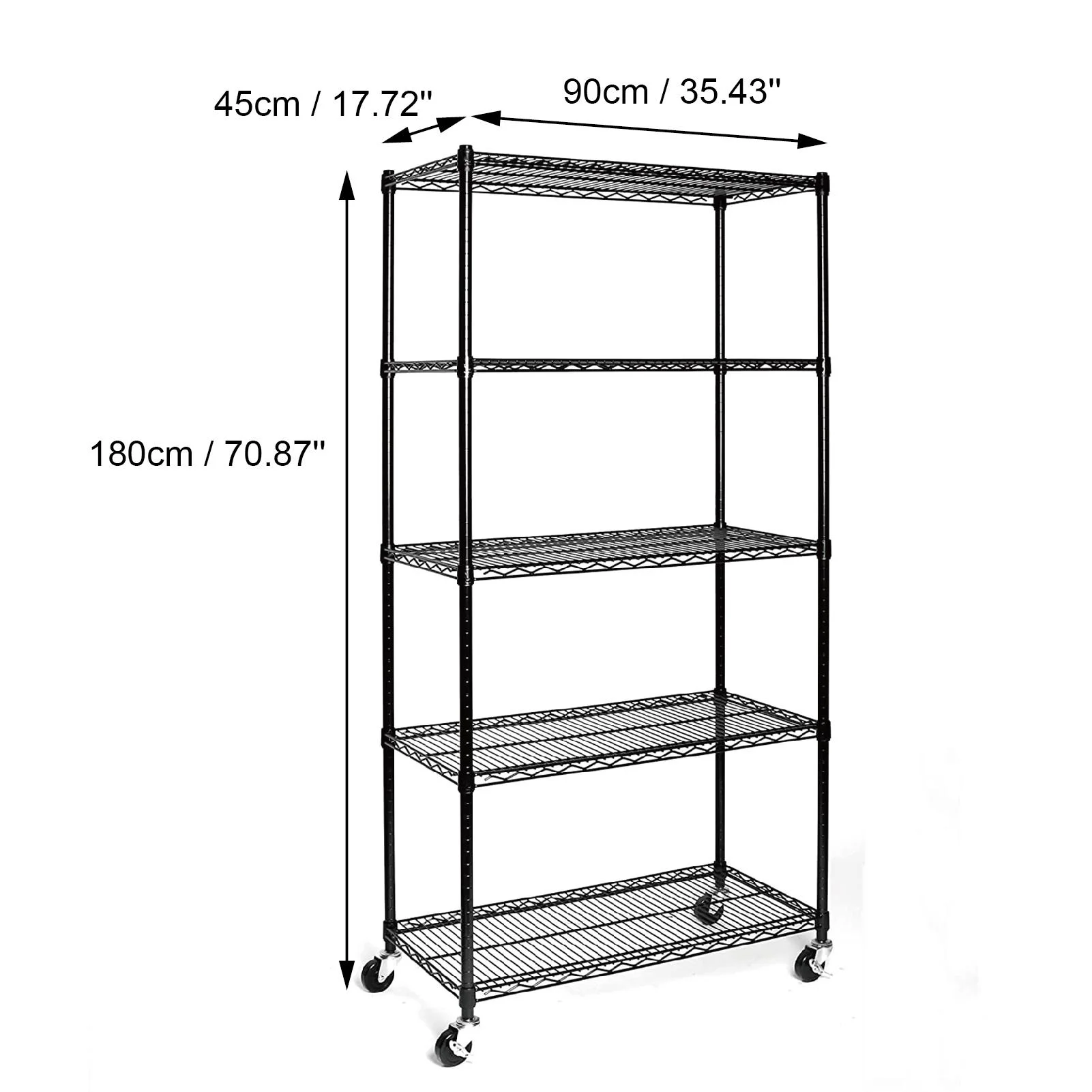 Ktaxon 4 Tier Wire Shelving with Wheels, 46"W x 17.7"D x 65"H Multifunctional Storage Rack Metal Garage Shelves Organizer, Capacity for 800lbs, Black