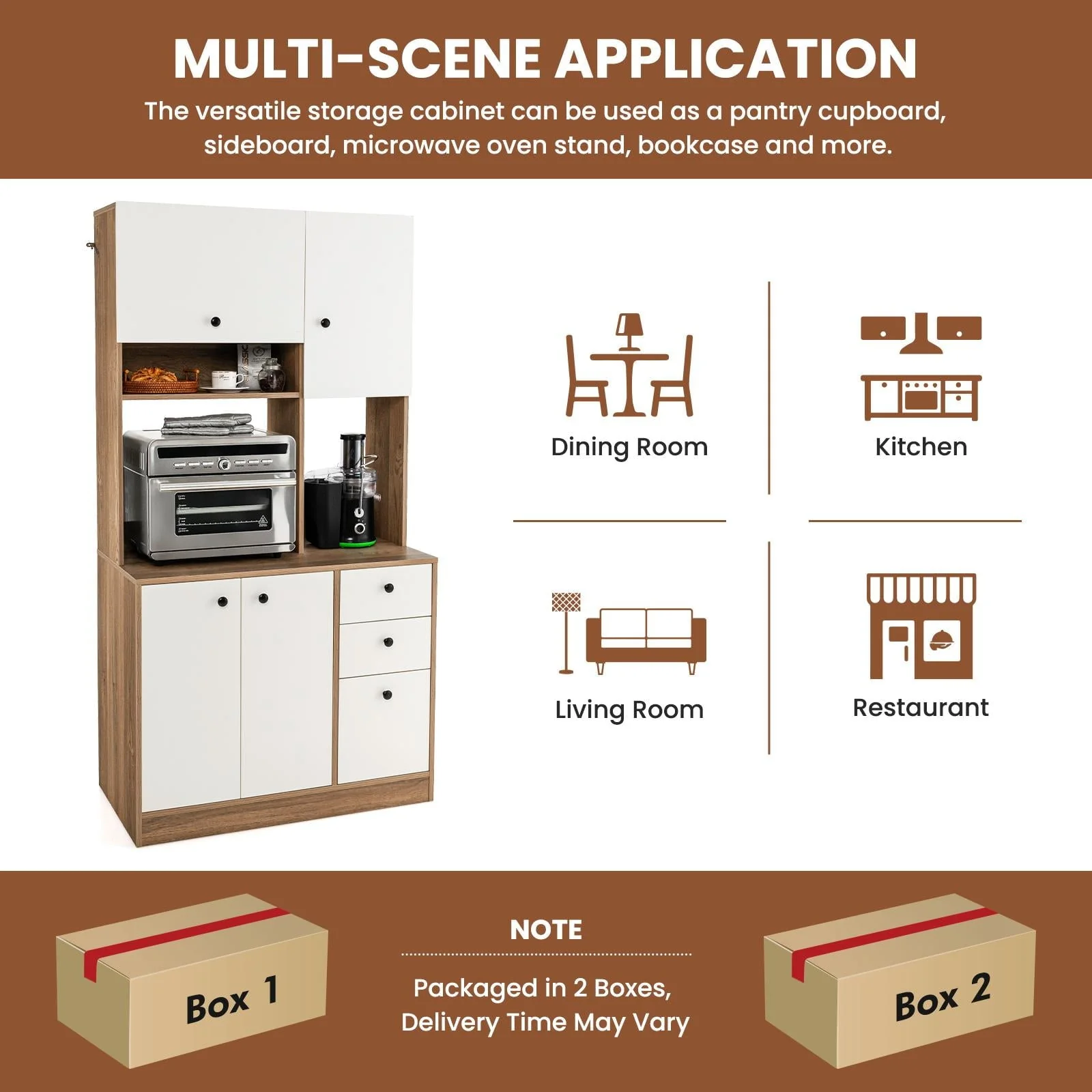 Giantex Microwave Stand Cabinet, Freestanding Kitchen Storage Pantry, Natural