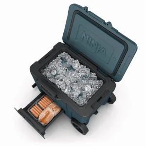Ninja | Cooler | FrostVault 45QT Cooler with Wheels | Insulated with Temp Dry Storage Drawer | Keeps Ice Cold for Days | for The Beach, Camping, Picnics & More | Ocean Blue | FB245AOB