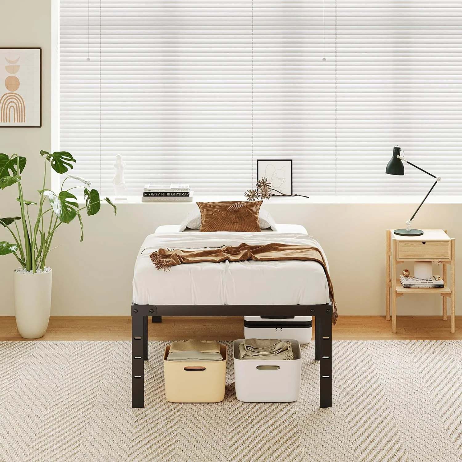 20 Inch King Bed Frame No Box Spring Needed, Heavy Duty Tall Metal Platform with Large Storage Space, Easy Assembly Strong Bearing Capacity, Noise Free