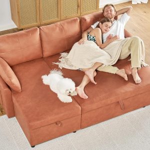 VanAcc Sofa Bed, Sleeper Sofa with Storage Chaise 2 in 1 Pull Out Couch Living Room