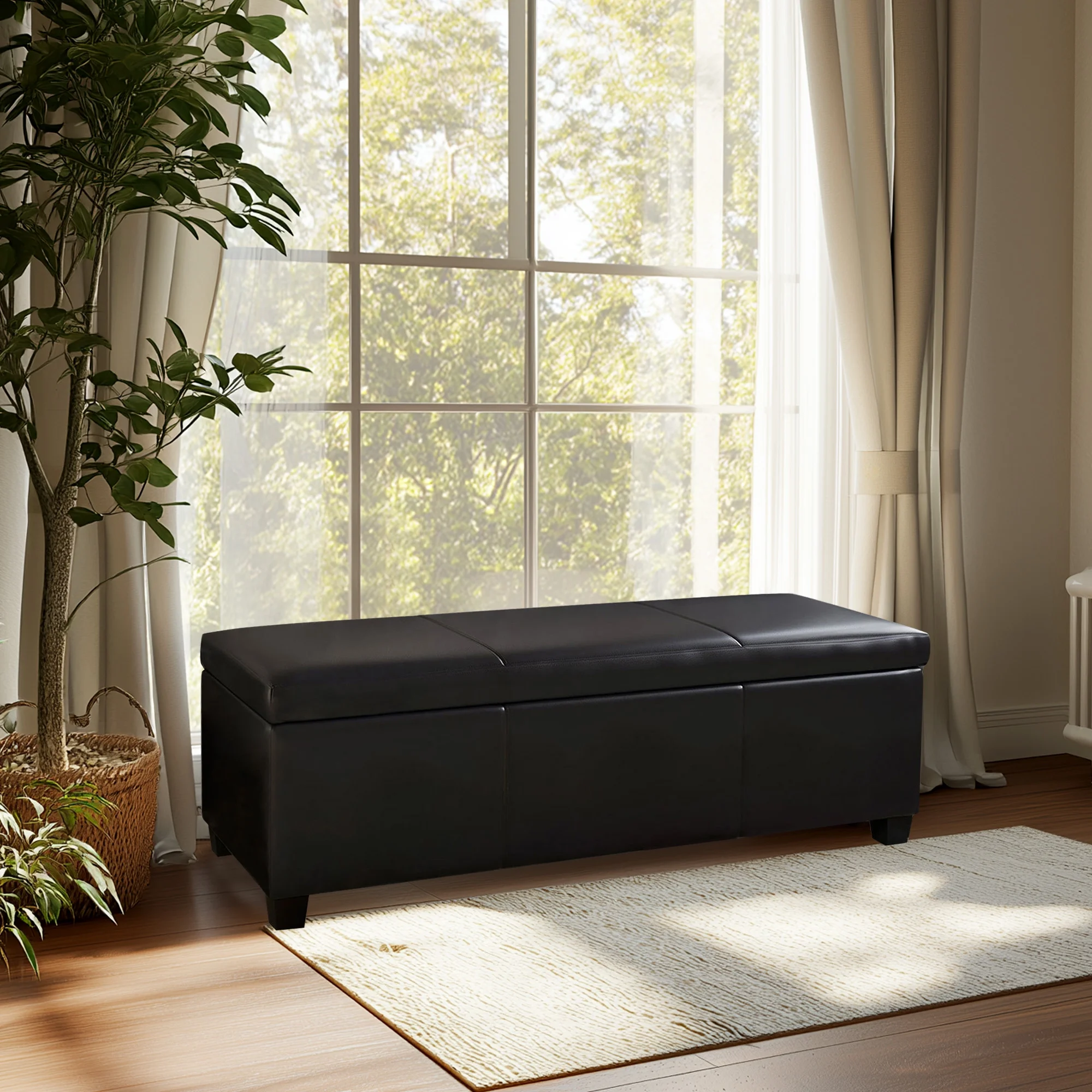 BELLEZE Storage Ottoman Bench Footstool - Amherst (Beige)