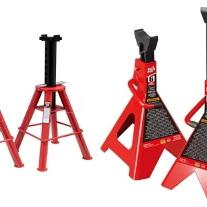 10-Ton Medium Height Pin Type Jack Stands, Pair, Red