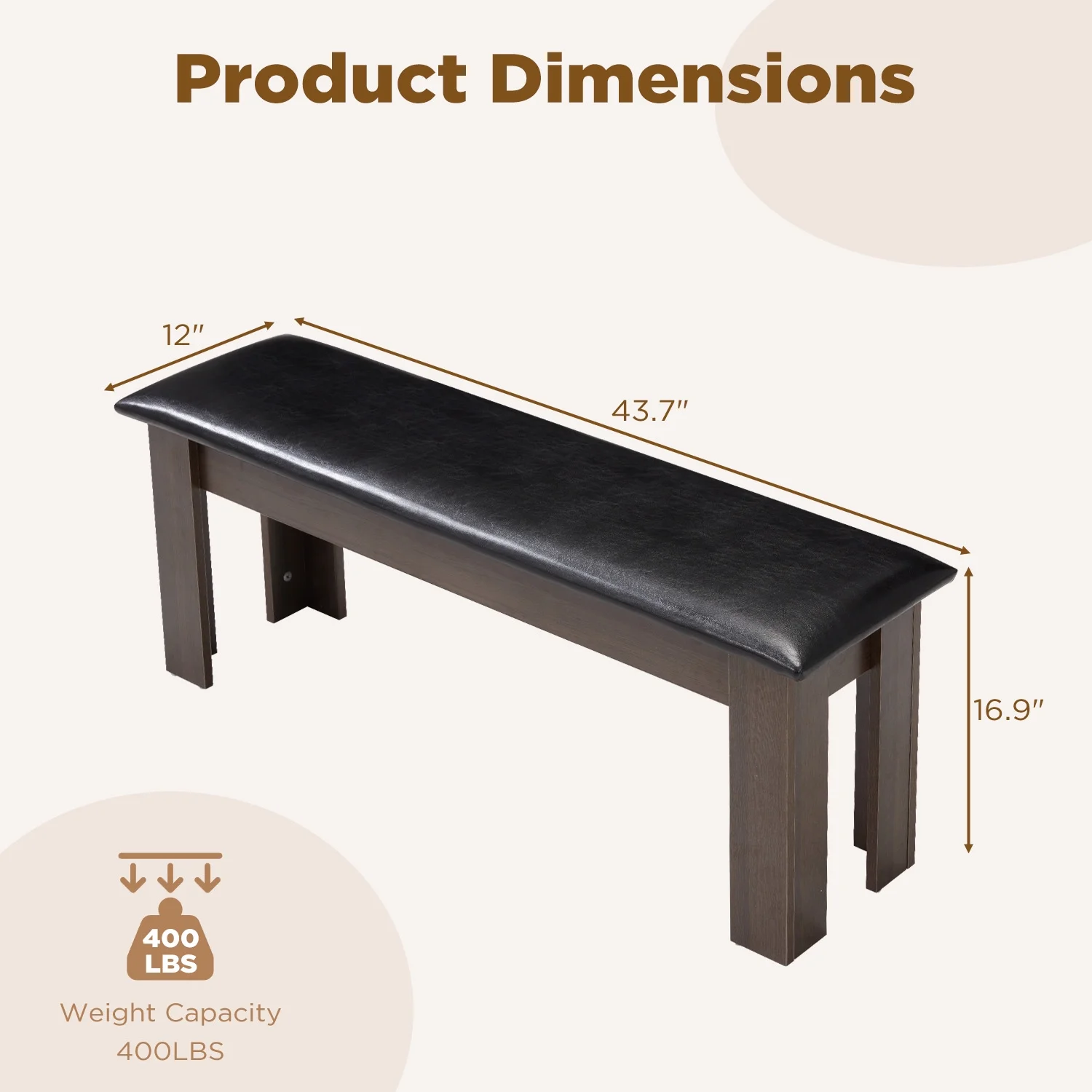 AVAWING 44" Dining Room Bench Set of 2, Wood & Linen Fabric Kitchen Benches, Beige & Natural