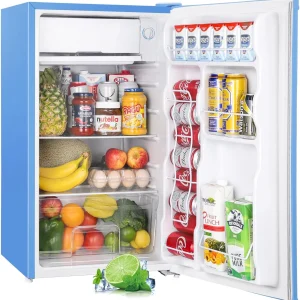 Upstreman 3.2 Cu.Ft Mini Fridge with Freezer, Single Door Mini Fridge, Dorm Fridge, Adjustable Thermostat, Mini Refrigerator for Bedroom, Office, Dorm, Black-BR321