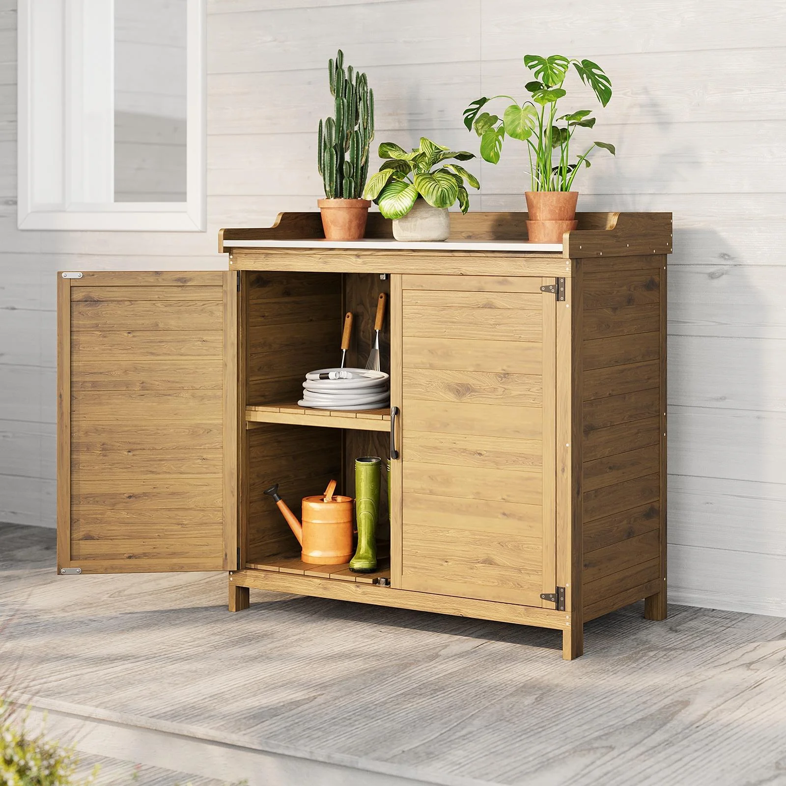 Asofer Outdoor Storage Shed, Storage Cabinet Clearance, Wooden Tool Shed, Deck Cabinet for Outside Patio Lawn