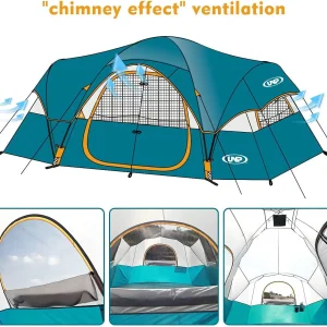 UNP Camping Tent 10-Person-Family Tents, Parties, Music Festival Tent, Big, Easy Up, 5 Large Mesh Windows, Double Layer, 2 Room, Waterproof, Weather Resistant, 18ft x 9ft x78in