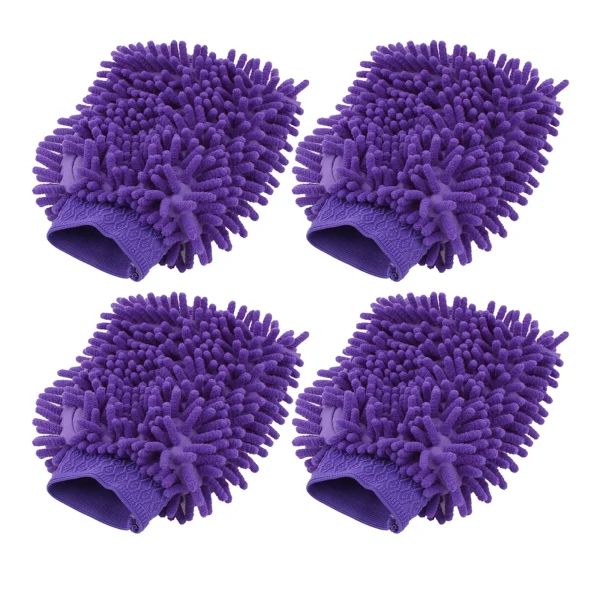 4pcs Purple Chenille Brush Microfiber Washing Glove for Car Cleaning