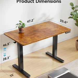 UANUO 48 x 24 inch Electric Standing Desk, Height Adjustable Table with Headphone Hooks & Cable Manager, Sit to Stand up Desk for Home Office, Vintage Brown