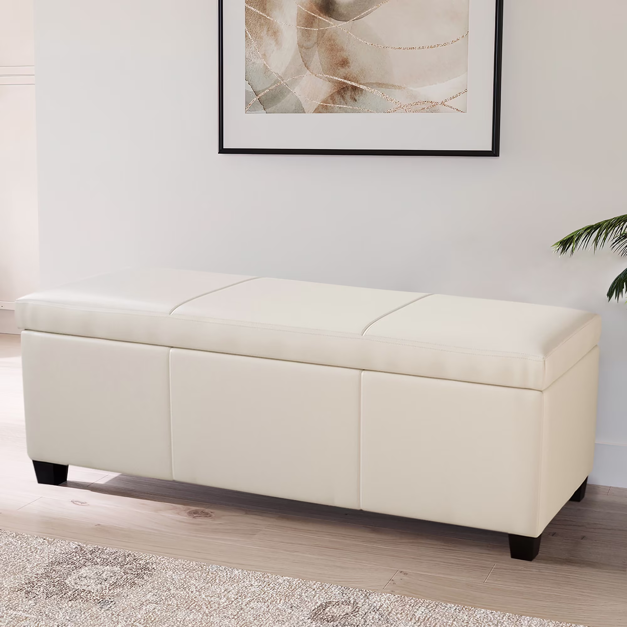 BELLEZE Storage Ottoman Bench Footstool - Amherst (Beige)