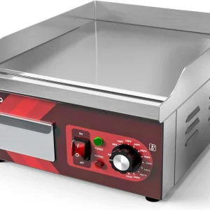 14 Inch Electric Griddle, Non-Stick Flat Top Grill Commercial Electric Countertop Griddles Stainless Steel Adjustable Temperature Control 90F-575F for Home or Restaurant Use
