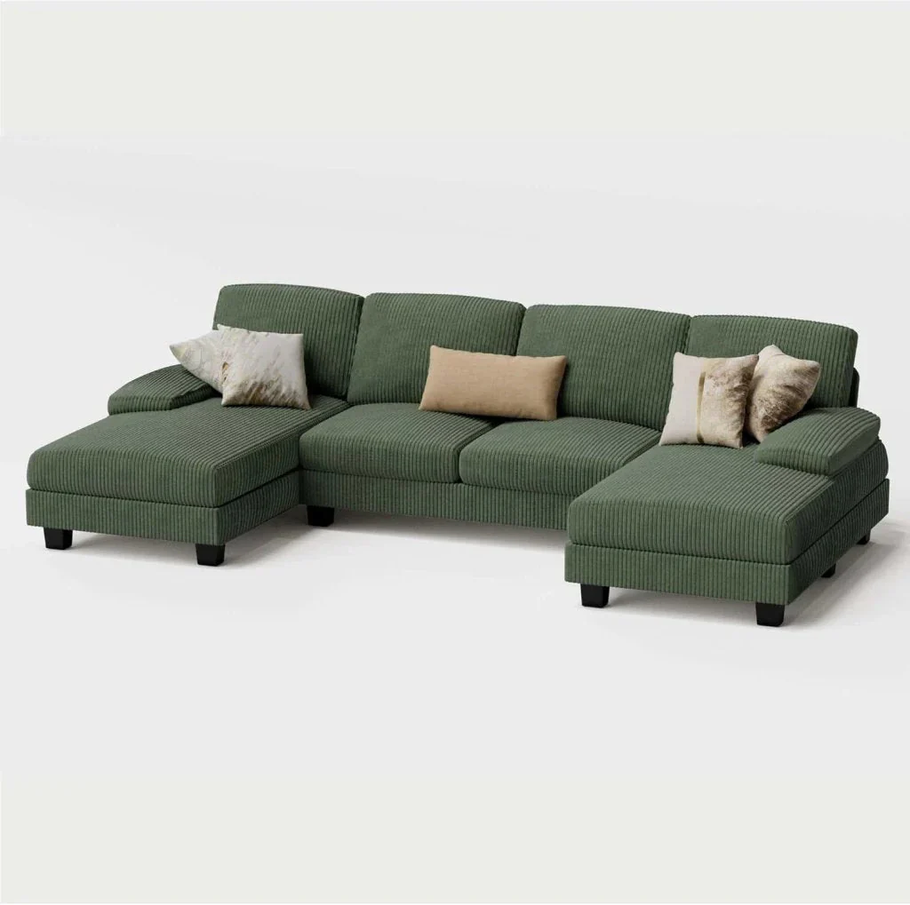 Furmax Sectional Couches for Living Room, U-Shaped Sofa Couch with Linen Fabric, 4 Seat Sofa Set with Double Chaise for Apartment (Fabric, Grey)