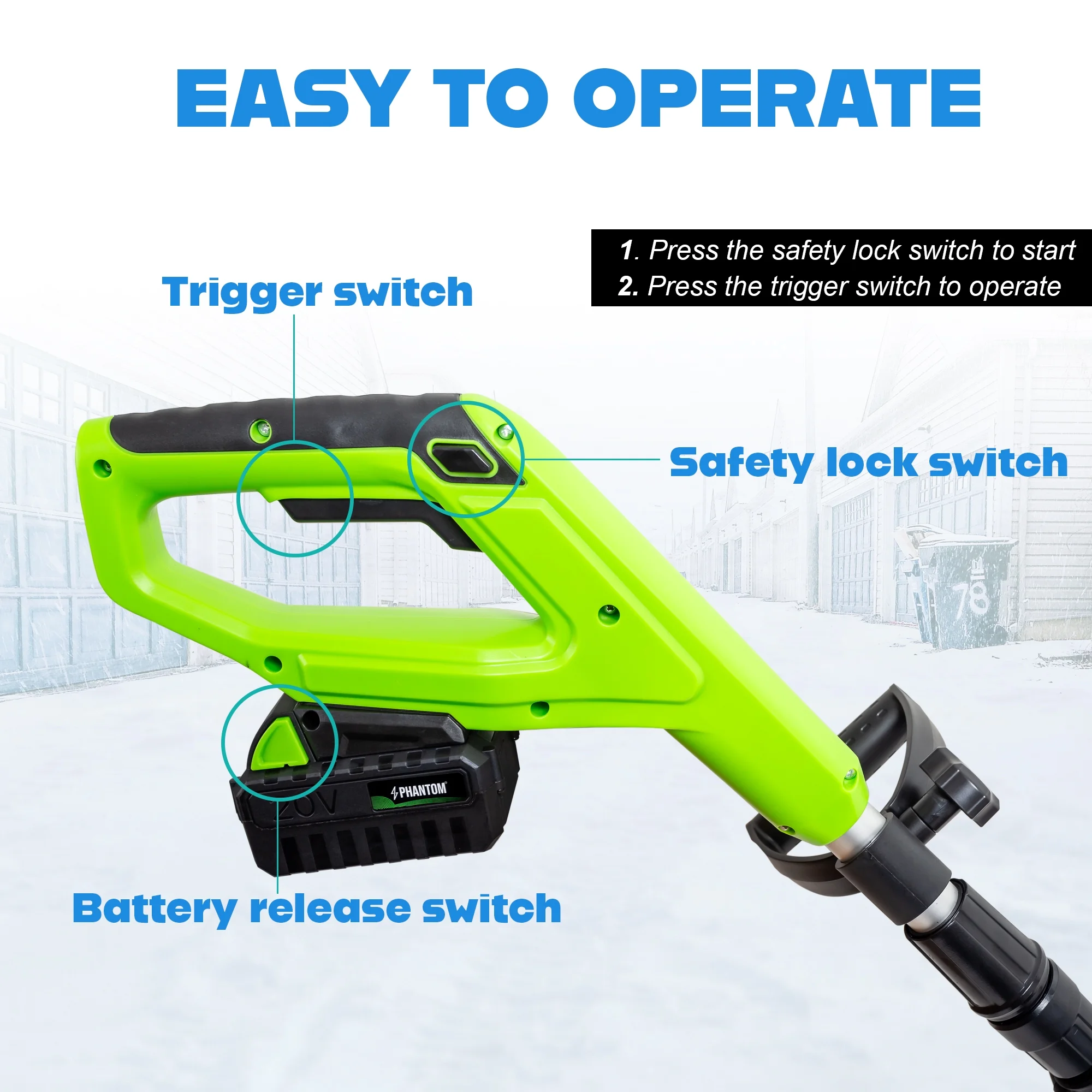 Cordless Snow Shovel, 20V Battery Powered Snow Blower, Lightweight Electric Snow Thrower with Adjustable Handle, Directional Plate, Perfect for Patios, Decks, Walkways, and Driveways (20 INCH)