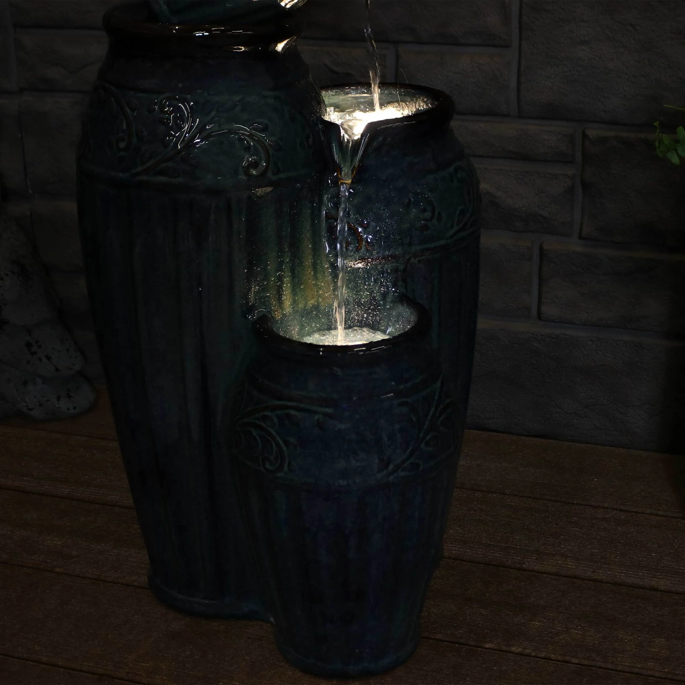 Sunnydaze Tour de Vase Ceramic Outdoor Water Fountain with Light