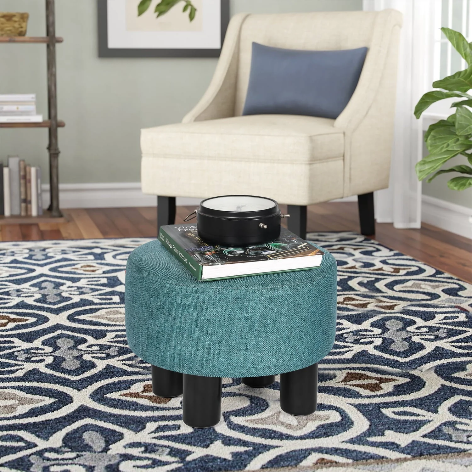 Homebeez Round Footstool Small Upholstered Ottoman Sofa Footrest Stool Padded Seat for Living Room Bedroom Entrance Home Decor