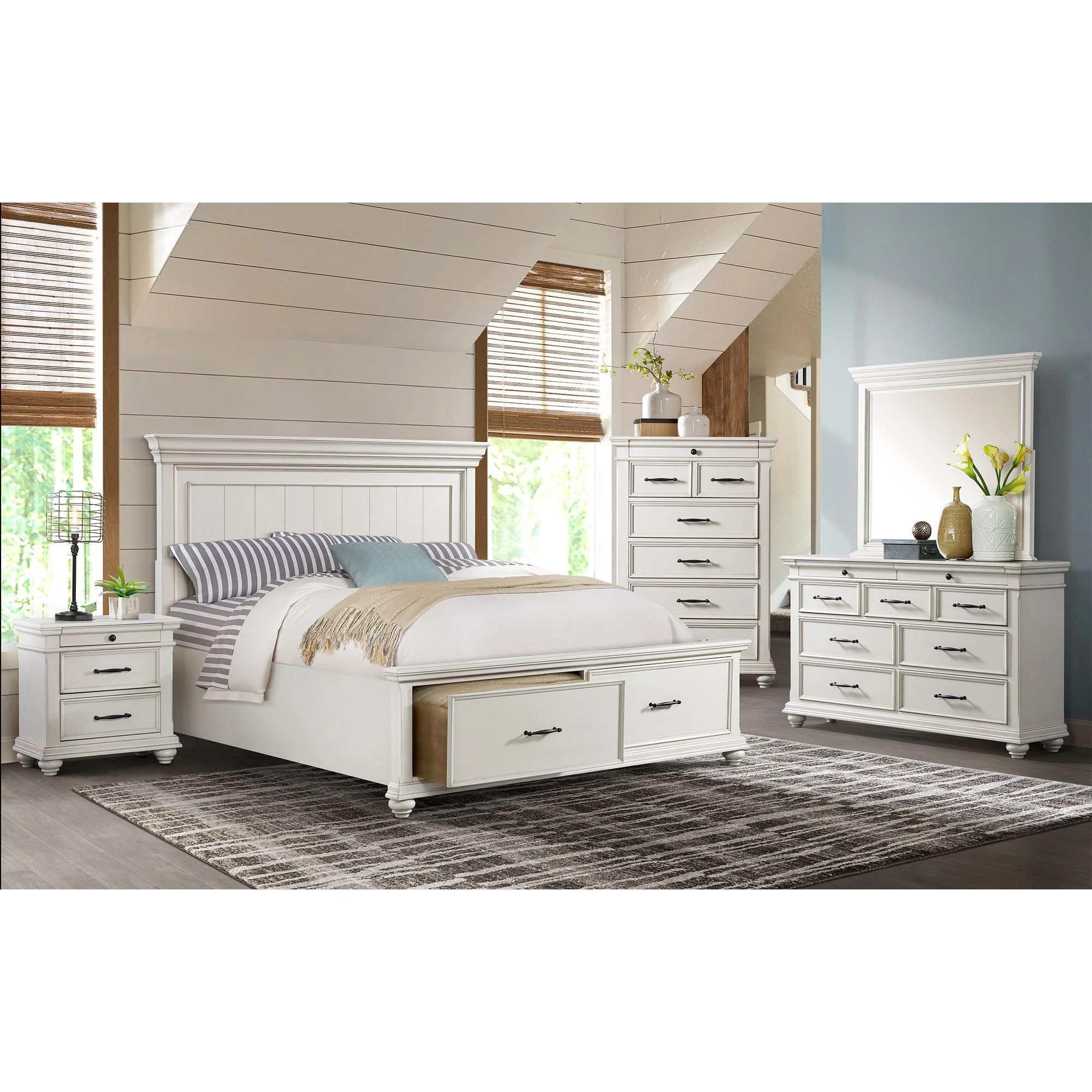 Picket House Furnishings Brooks Queen Platform Storage 6PC Bedroom Set in Grey