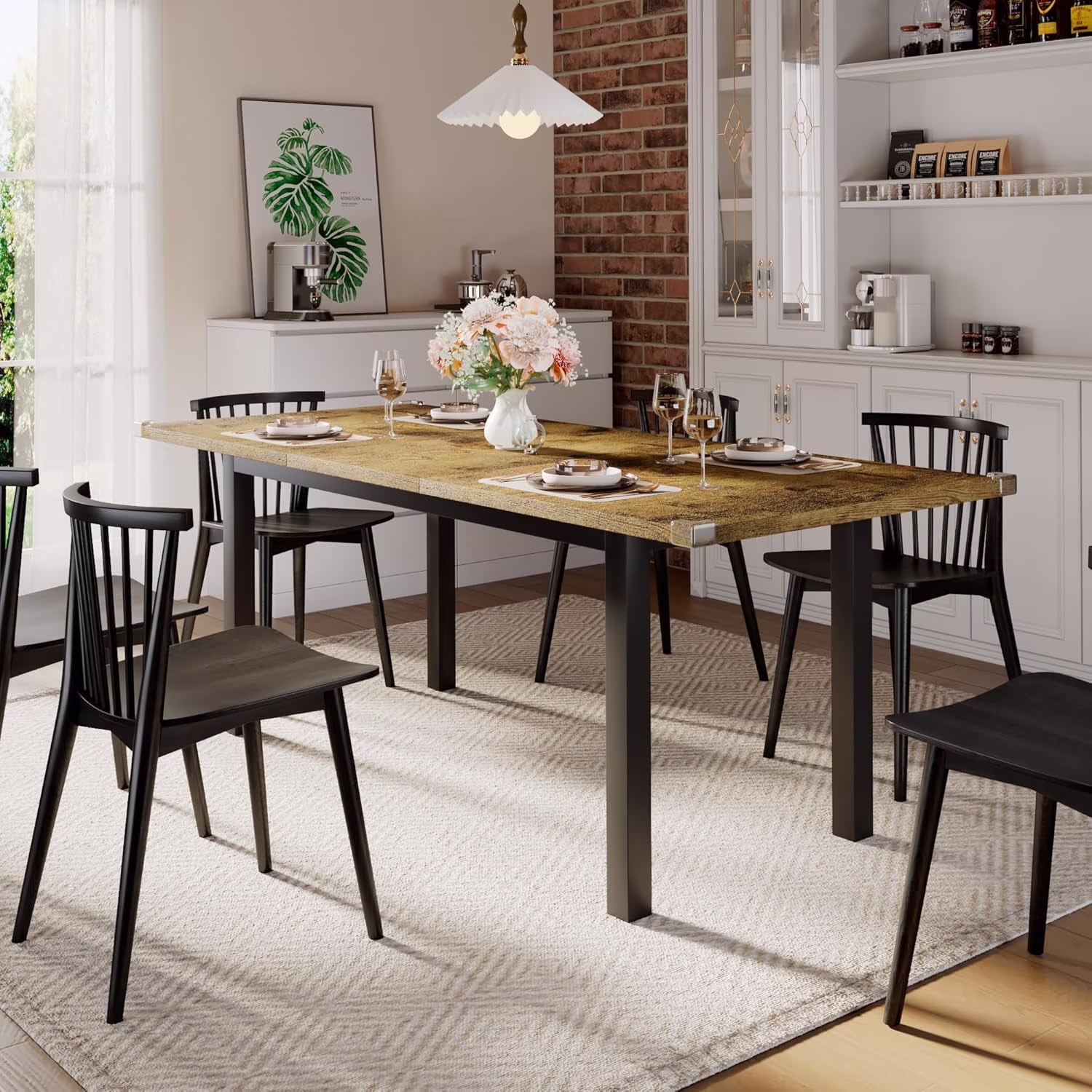 iPormis 63" Extendable Dining Table for 4-8, Square Wooden Dining Room Table with Metal Base, Modern Extendable Table for Small Kitchens, Dining Office Areas, Black