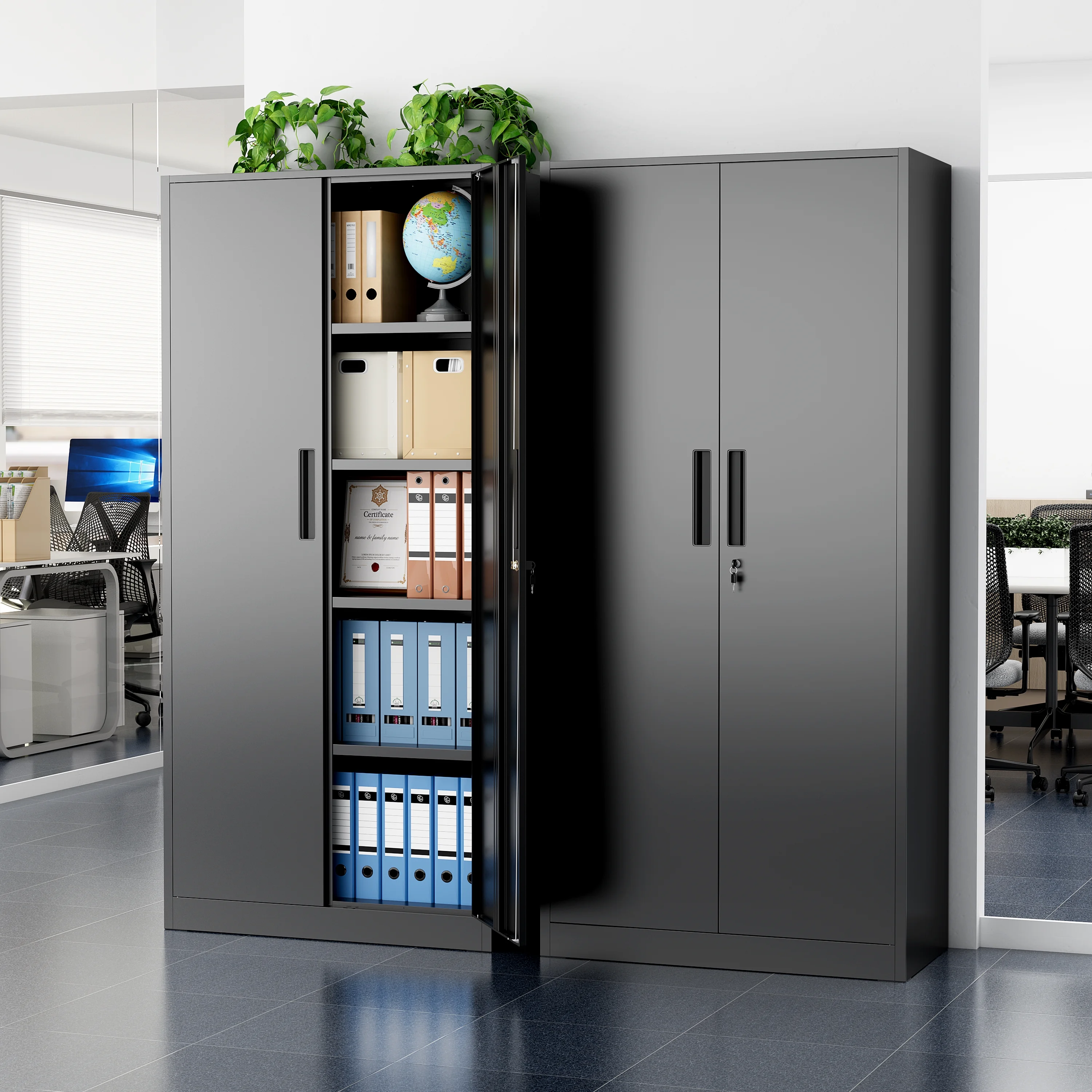 SUNCROWN 71 In Metal Storage Garage Cabinets with Locking Doors and Adjustable Shelves, Steel Storage Cabinet for Garage, Office, Classroom, Assemble Required(Black)