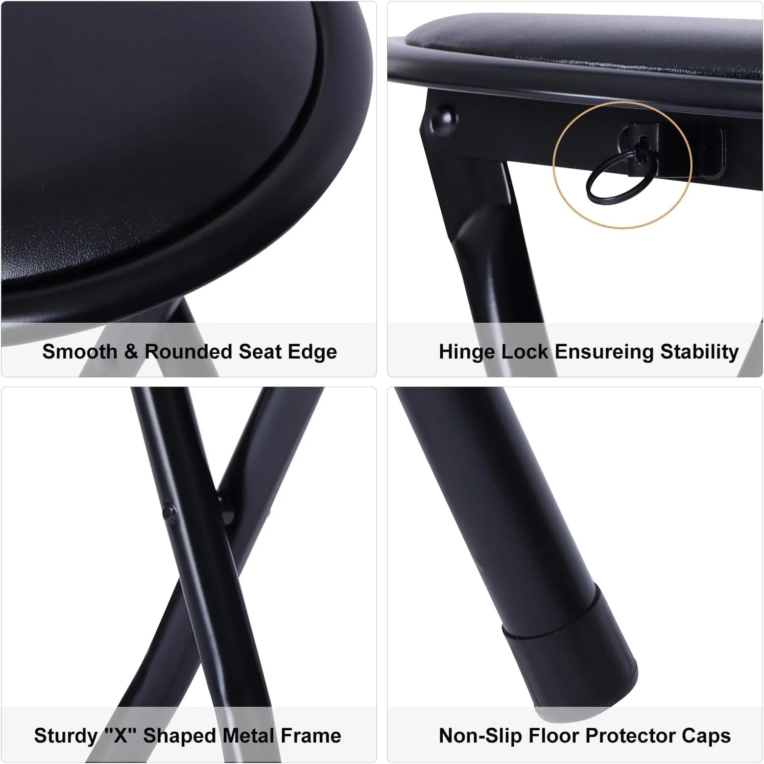 **5-piece folding table and chair set for 4, space-saving square card table with 4 stools, no assembly required, ideal for small spaces, home, patio, and outdoor use, black