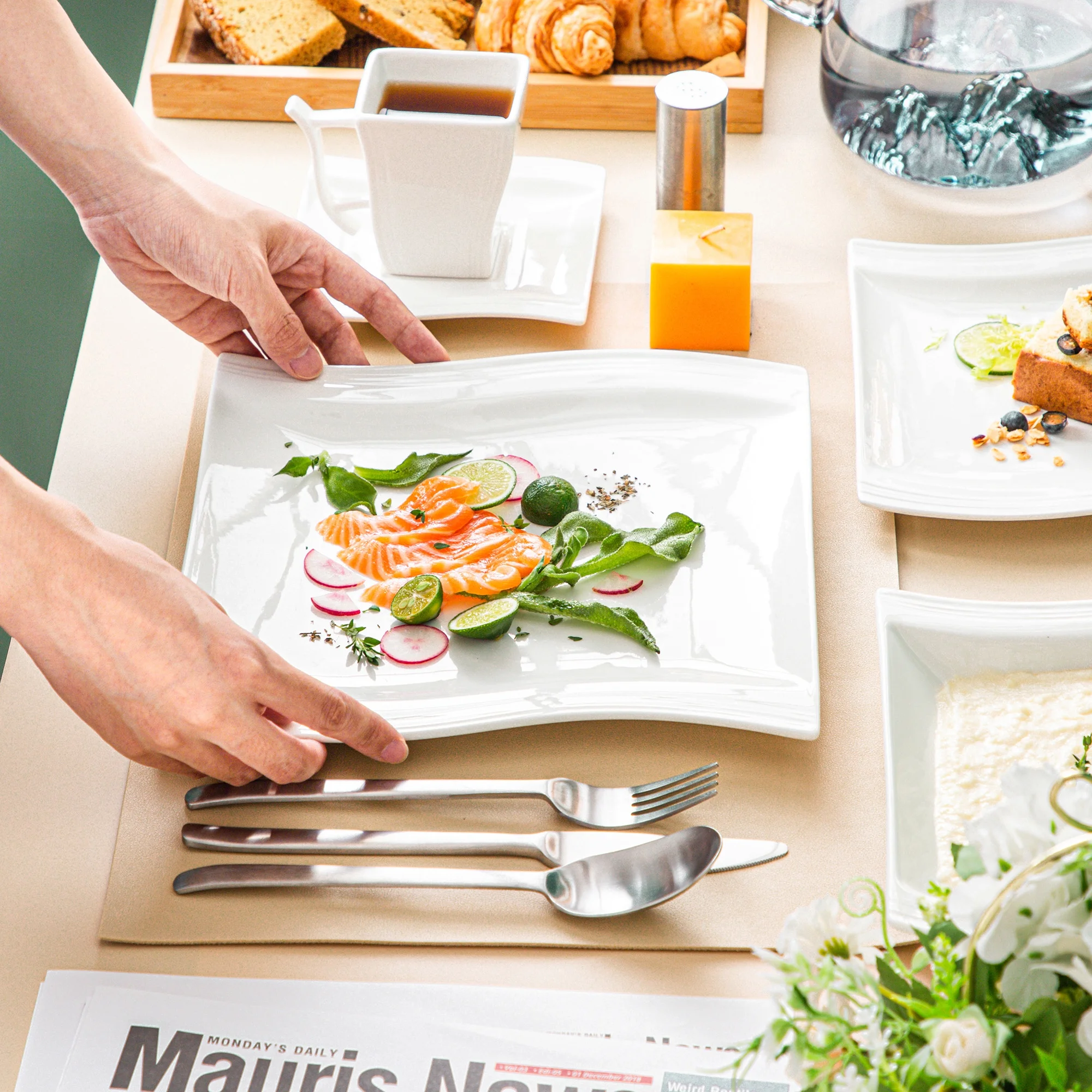 MALACASA Porcelain Tableware Sets, Ivory White, 30-Piece (6 Packs)