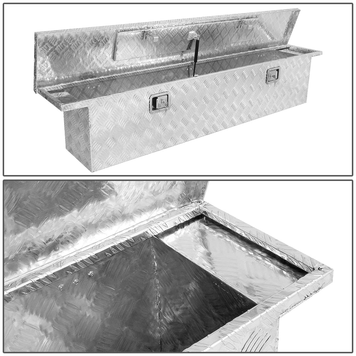 DNA Motoring 69"X12"X16" Chrome Aluminum Pickup Truck Trunk Bed Tool Box Trailer Storage w/Lock