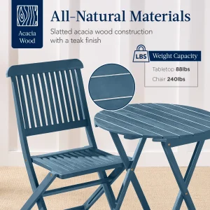 Best Choice Products 3-Piece Acacia Wood Bistro Set, Folding Patio Furniture w/ 2 Chairs, Table - Natural
