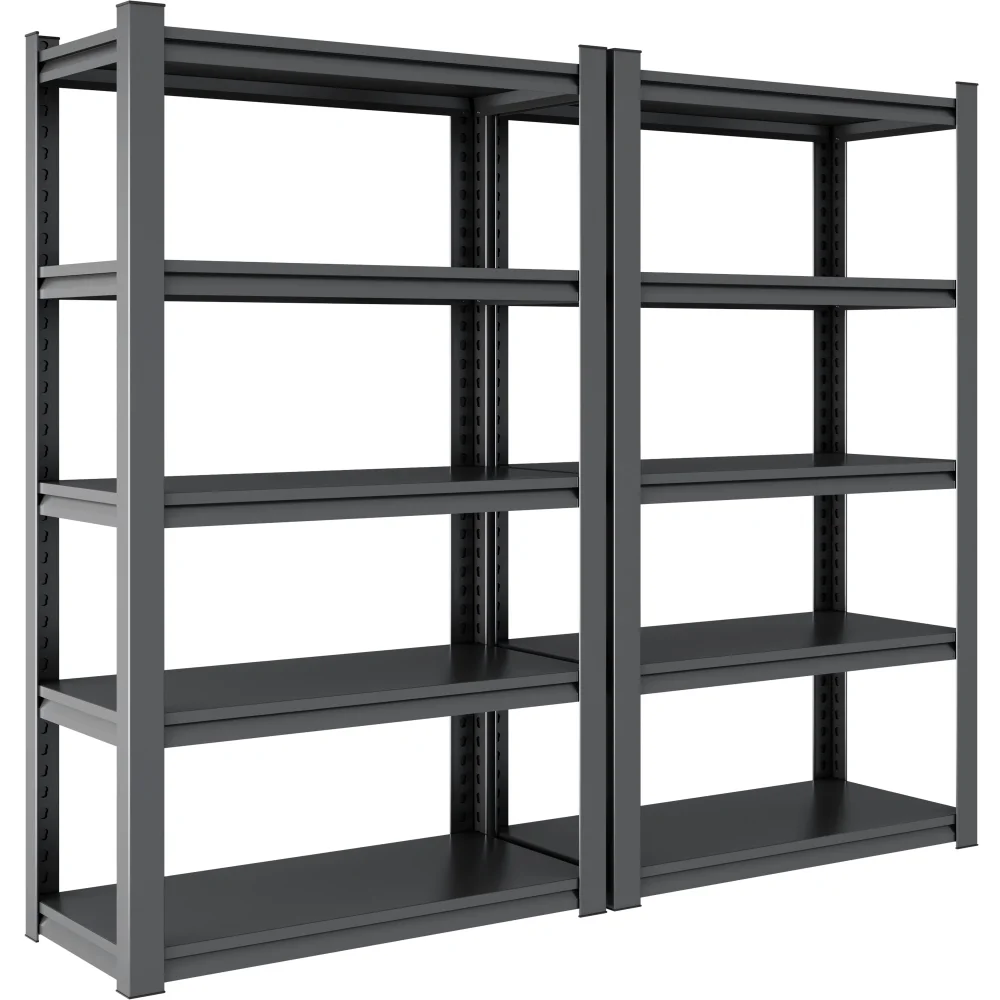 Black Heavy-Duty 5-Tier Metal Shelving Unit, 63"H with 2000LBS Capacity for Garage, Kitchen Storage -C Adjustable, Industrial Design