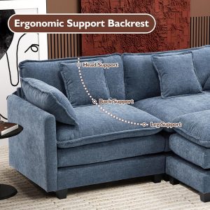Ihanherry 146" U-Shaped Modern Sofa Modular Sectional Cloud Couch with 2 Ottoman, 6-Seat Chenille Deep Seat Sofa with 6 Pillows for Living Room, Bedroom and Apartment, Grey