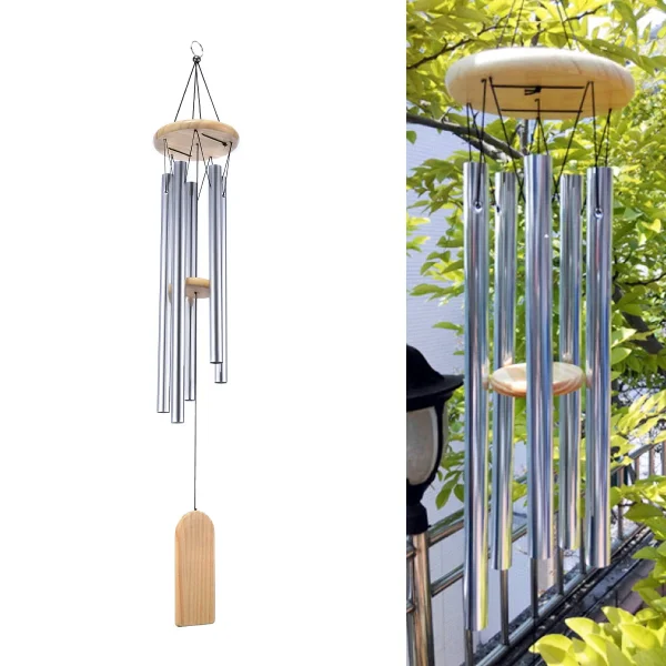 6 Tubes Wind Chime, 29'' Wooden Hanging Wind Chimes Window Wind Bells for Outdoor Indoor Home Decoration Mother's Day Gift