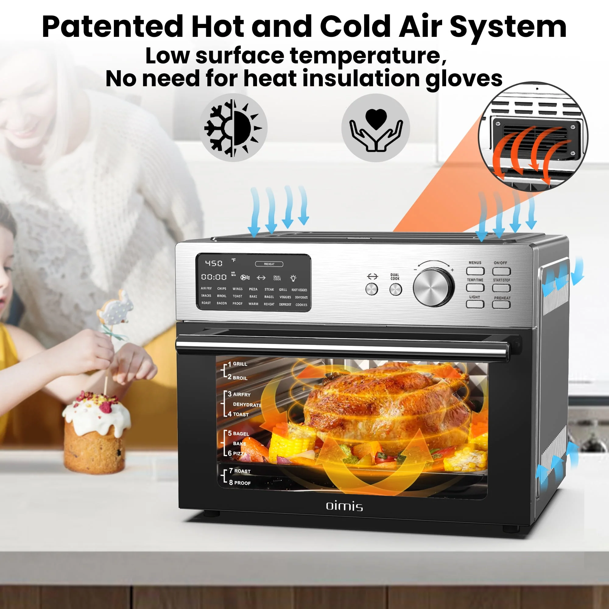 ?????????? Air Fryer Toaster Ovens, 32QT Extra Large 21 in 1 Smart 30L Convection Oven Countertop, with Oven Air Rotisserie and Dehydrator,1800W in Stainless Steel, Silver